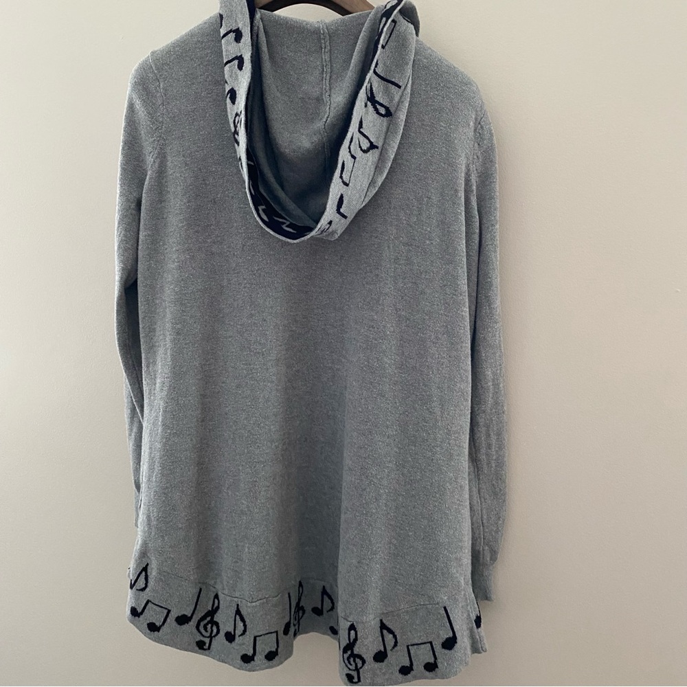 Hot Topic Hooded Sweater Cardigan Flyaway Music Notes Gray Black XL - Picture 7 of 9